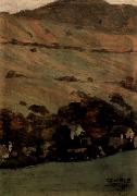 Egon Schiele Hauser vor Berghang oil painting on canvas